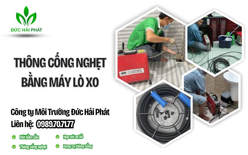 thông cống nghẹt bằng máy lò xo